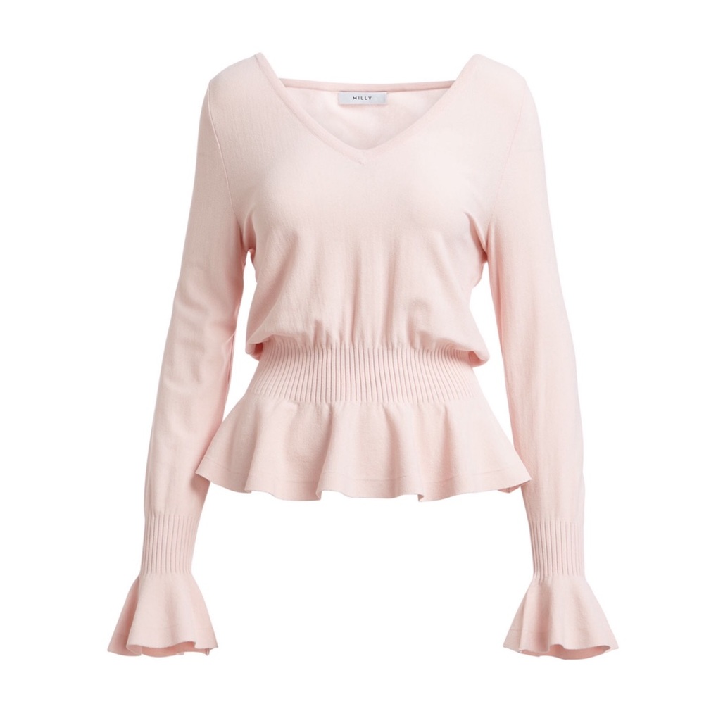Milly Pintuck V neck Pullover Shirt